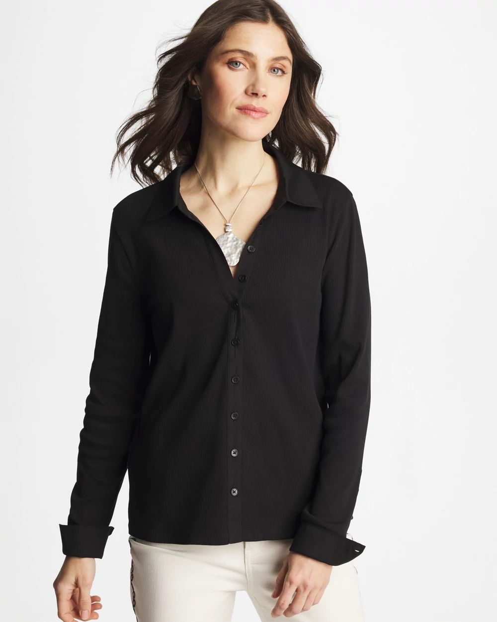 Collared Rib Mix Henley | Chico's